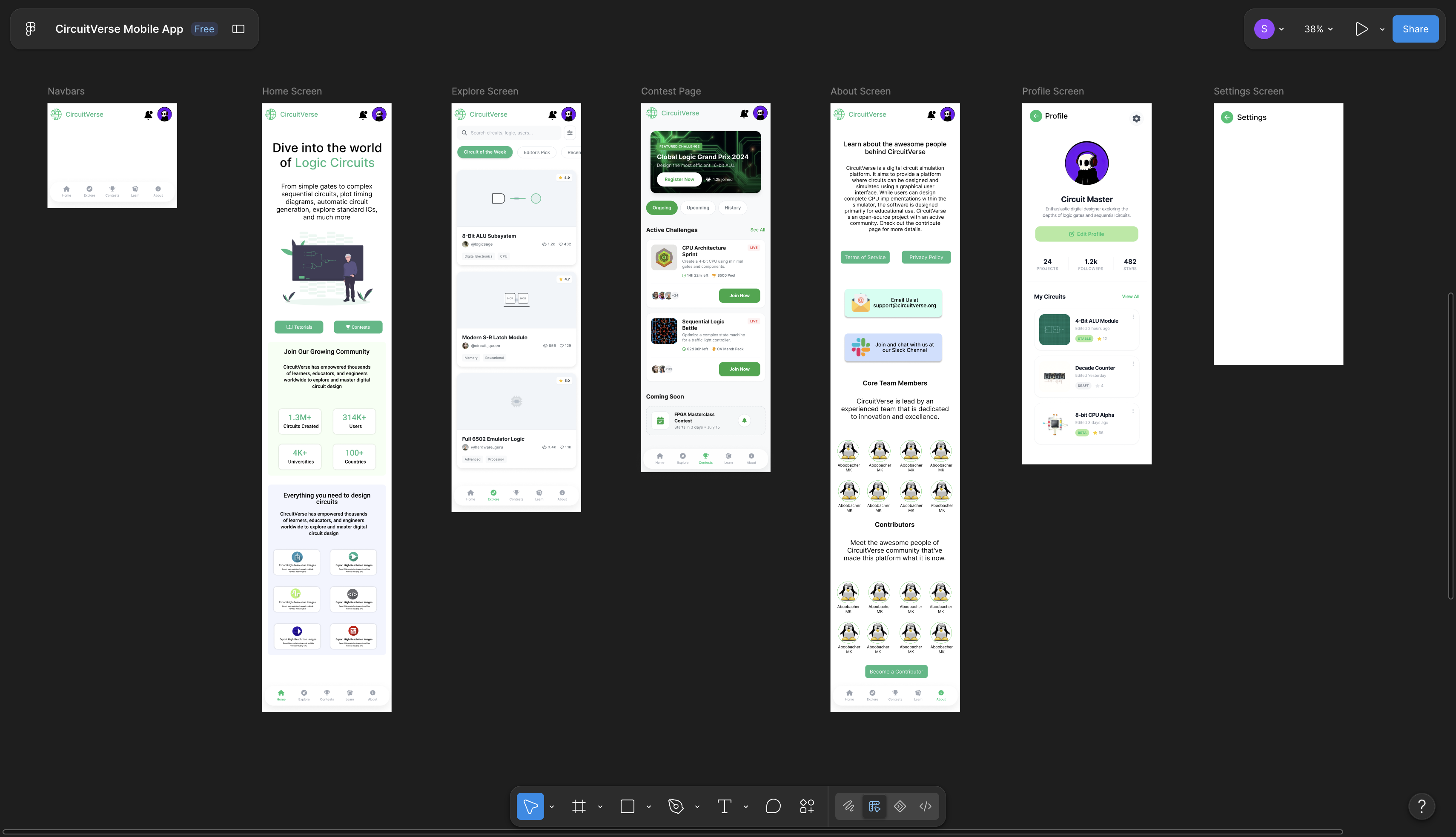 The Figma redesign of the CircuitVerse mobile app